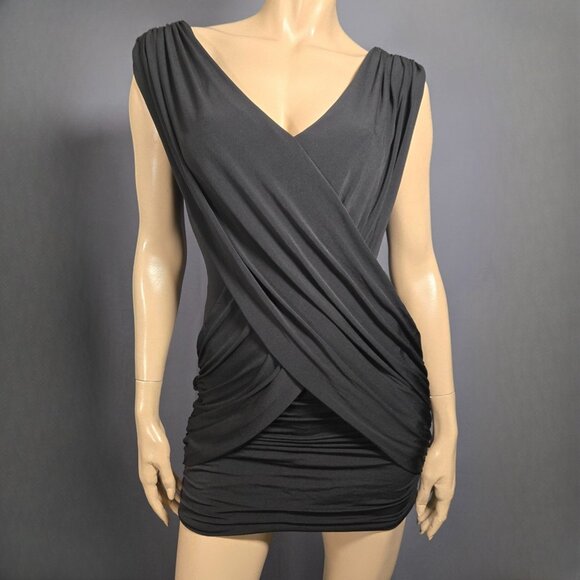 BCBGMAXAZRIA Black Draped Mini Dress Size XS Party Cocktail Club 2000s Y2K - Picture 1 of 13